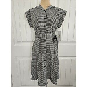 Calvin Klein Gingham Plaid Checked Belted Shirtdress Black & White Sz 4 Classic